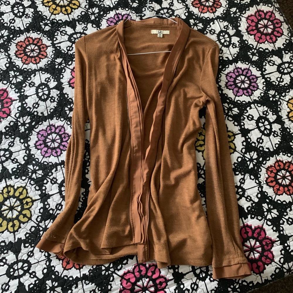 Tan Cardigan with zipper detail